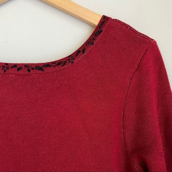 Taylor Women’s Sz L Scoop Neck Floral Fit & Flare Sweater Dress - Picture 7 of 14